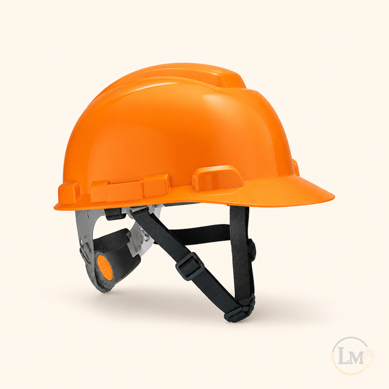 Casco naranja de seguridad con arnés